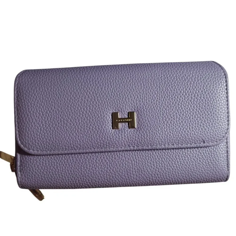 Halston Purple Lilac Pebble Double Zip Wallet